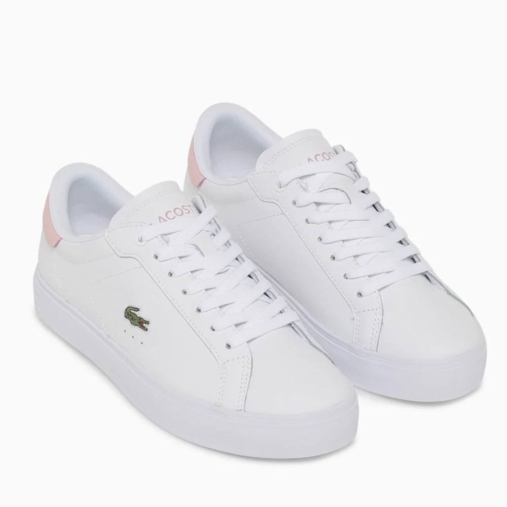Women's LaCoste Powercourt Graphic Leather Sneakers Sz 6.5 - Picture 2 of 14